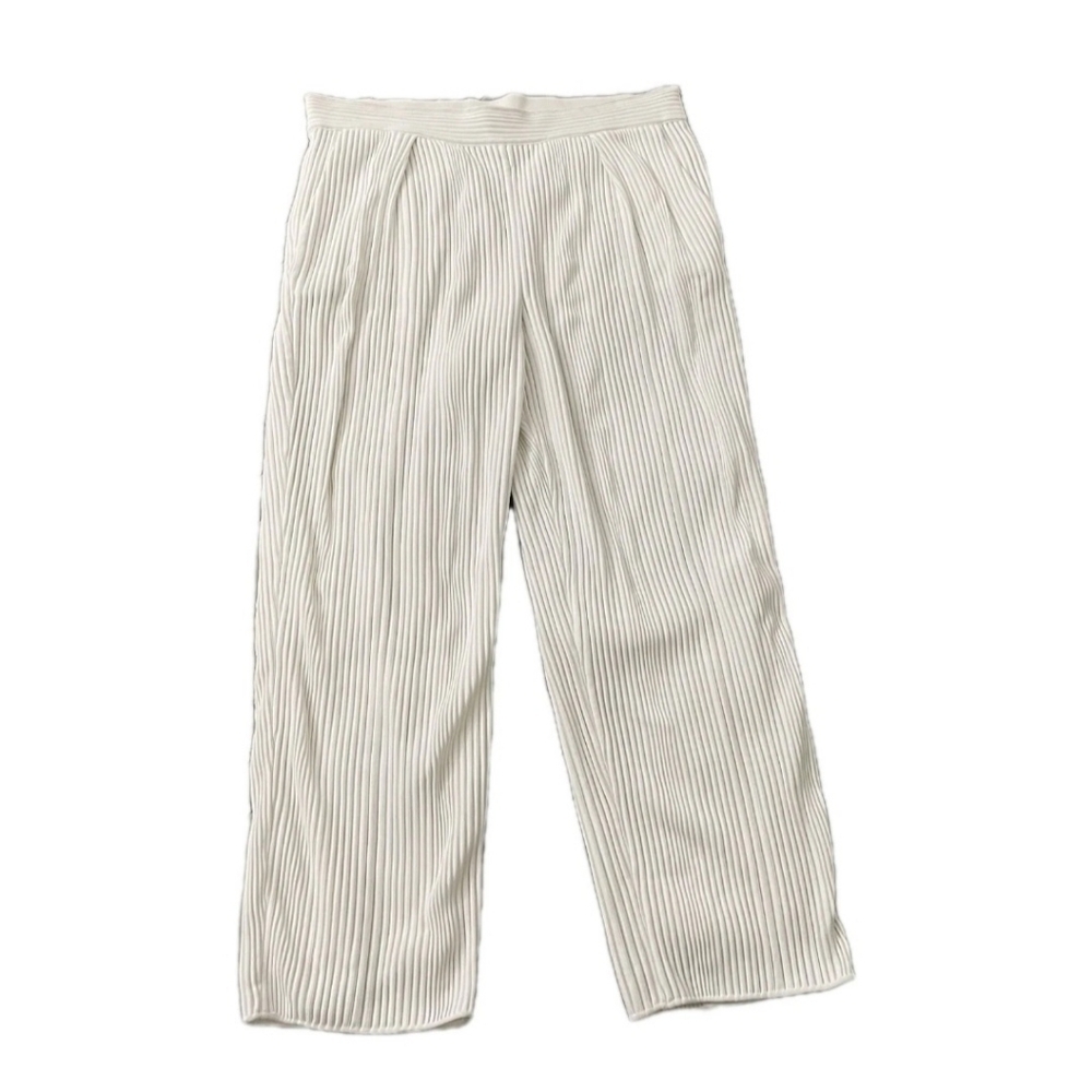 Giorgio Armani Pants Womens 18 White Pleated Knit Wide Leg Trousers High Rise